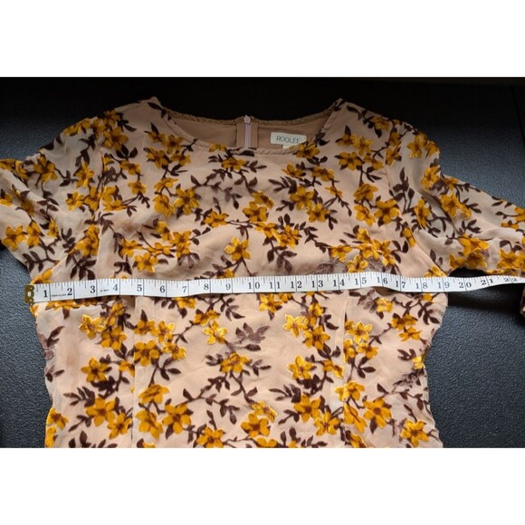 Roolee Darcy Floral Midi Dress Color BurlyWood Sheer Long Sleeves Medium - Picture 4 of 14
